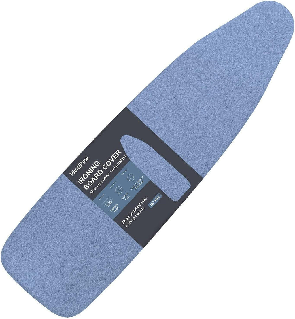 VividPaw Ironing Board Cover - Heavy Duty Padded, Silicone Coated, Standard Size 15x54 (Blue)