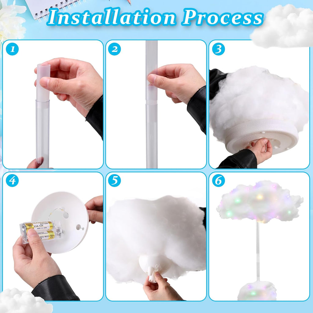Skiennix LED Cloud Lights - 4 Set Fluffy Cotton Clouds Decor for Baby Showers & Parties | DIY Wall/Table Centerpiece