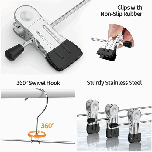 IEOKE Pants Hangers - 12-Pack Adjustable Metal Clips for Skirts, Jeans, and Dresses | Black