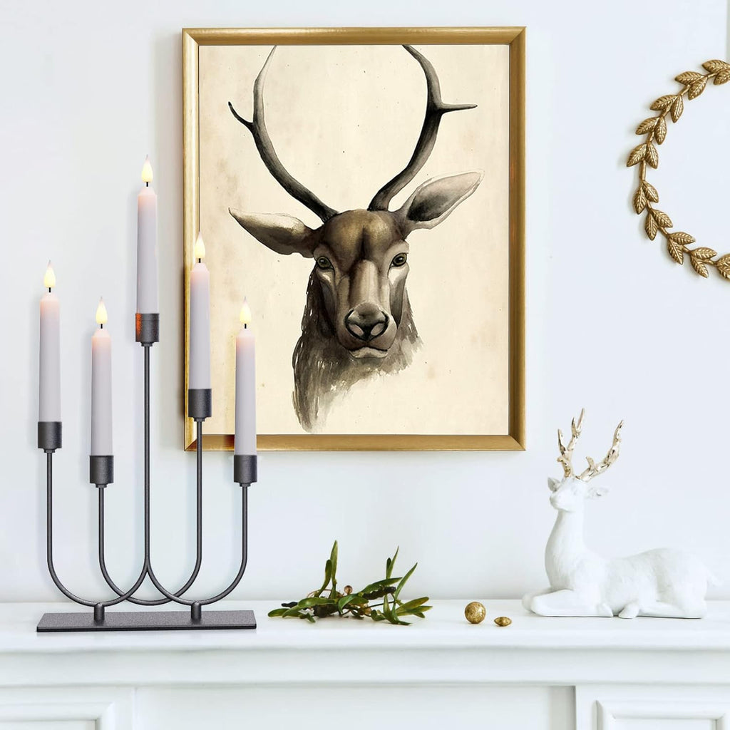 Smtyle Black Metal Fireplace Candelabra - Elegant Tapered Candle Holders | 5 Iron Holders for Gothic Table Centerpiece