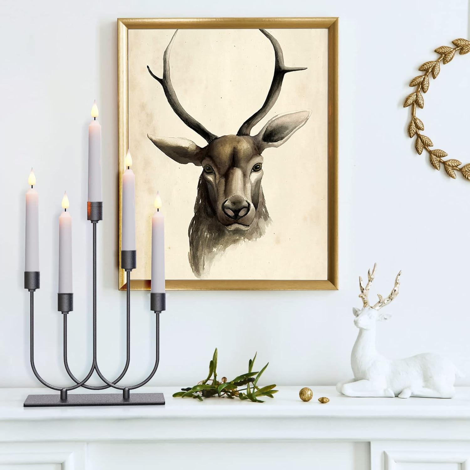Smtyle Black Metal Fireplace Candelabra - Elegant Tapered Candle Holders | 5 Iron Holders for Gothic Table Centerpiece