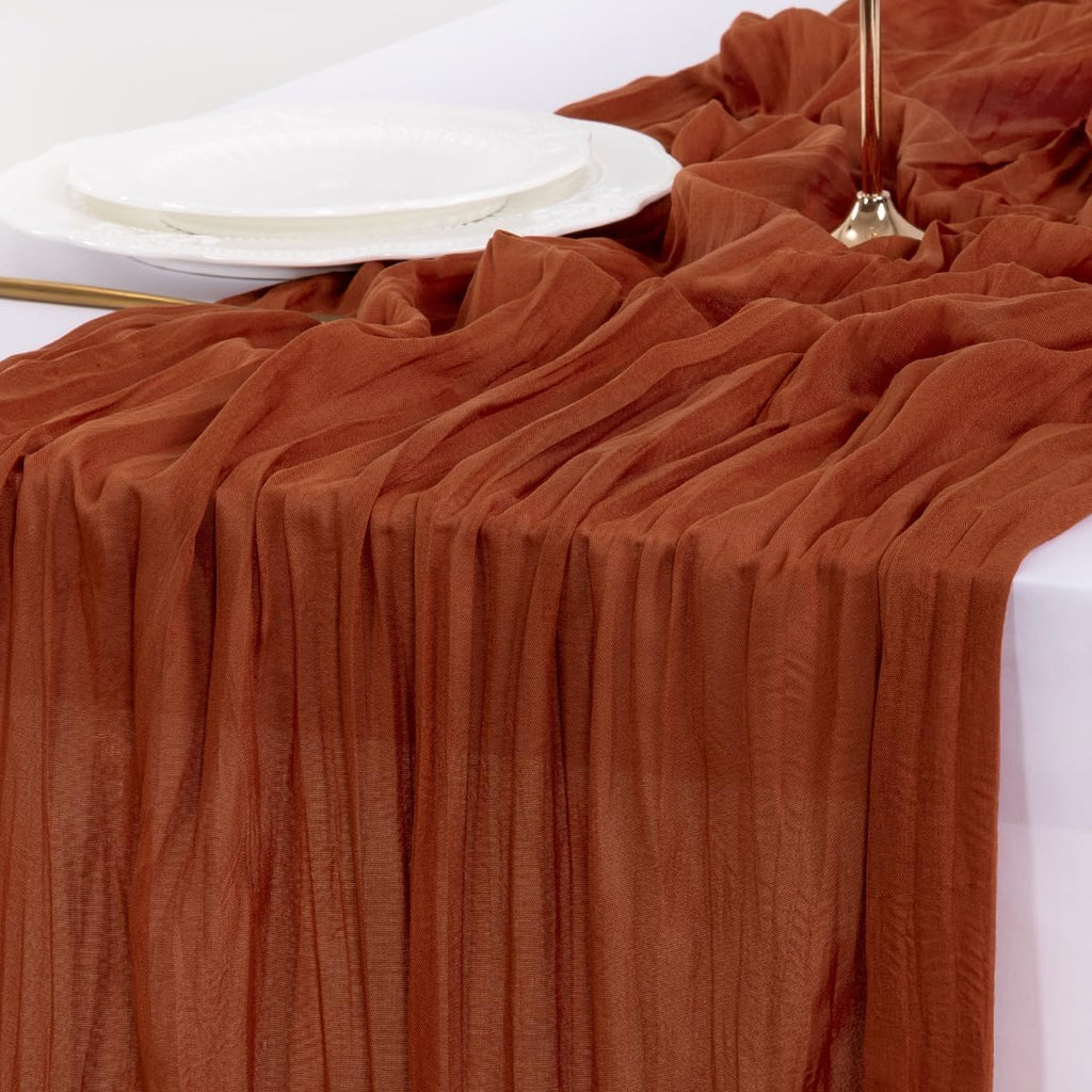 Socomi Terracotta Table Runner - 14FT Boho Rustic Cheesecloth for Spring Easter Decor