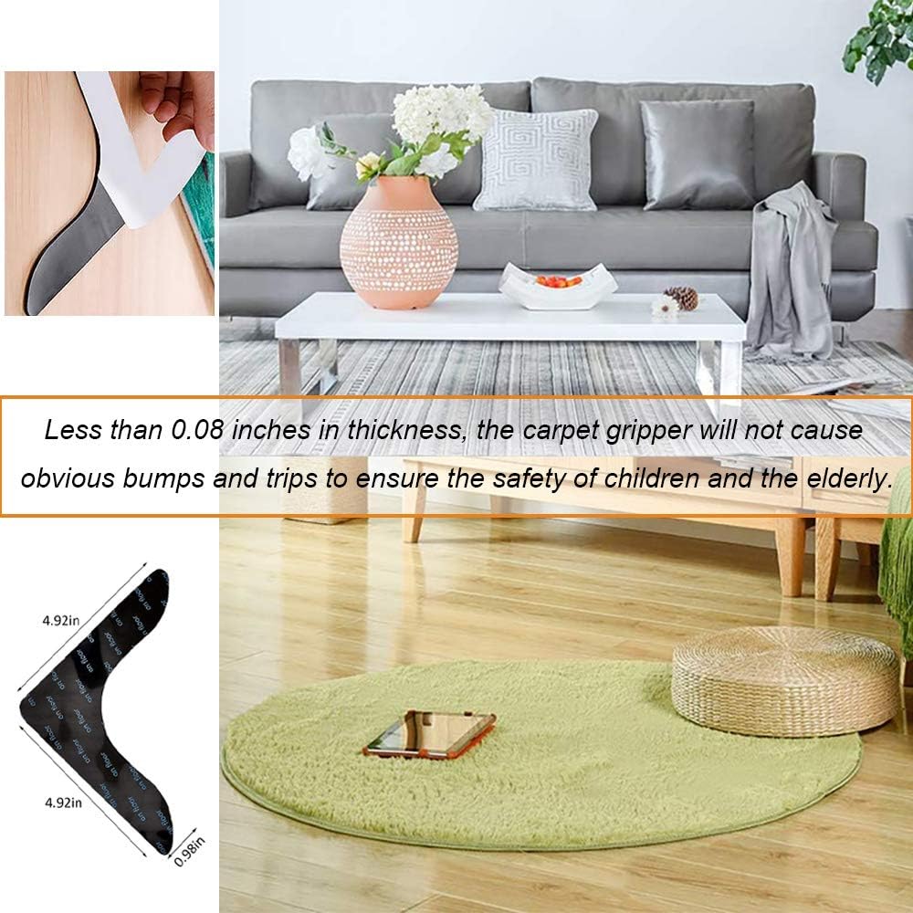 Rug Grippers by Super Stickiness | Non-Slip Carpet Tape for Flat Corners - 8pcs Black