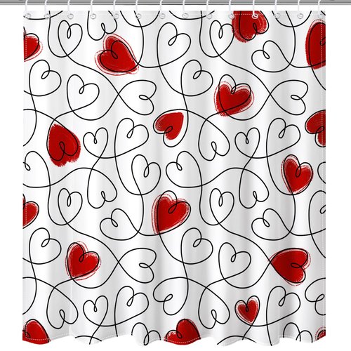 Mocsicka Valentines Day Shower Curtain, Red Heart Bath Curtain for Valentine Bathroom Decor, Waterproof Fabric Shower Curtain for Valentines Gifts for Her, 72 X 72 Inch