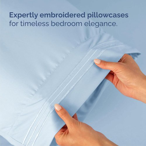 Cal King Size Sheet Set by Hotel Luxury | 4-Piece Comfy, Breathable & Cooling Bedding - Soft, Wrinkle-Free, Deep Pockets - Oeko-Tex Certified, Sky Blue