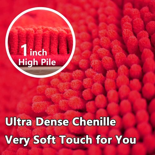 BOANKODU Bathroom Rugs - Extra Soft Absorbent Chenille Bath Mats | Quick Dry, Machine Washable, 15x23 Red