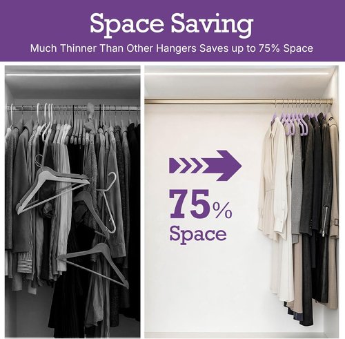HOUSE DAY Velvet Hangers - 60 Pack Non-Slip Heavy Duty Felt Hangers | Lt-Purple Space-Saving Design