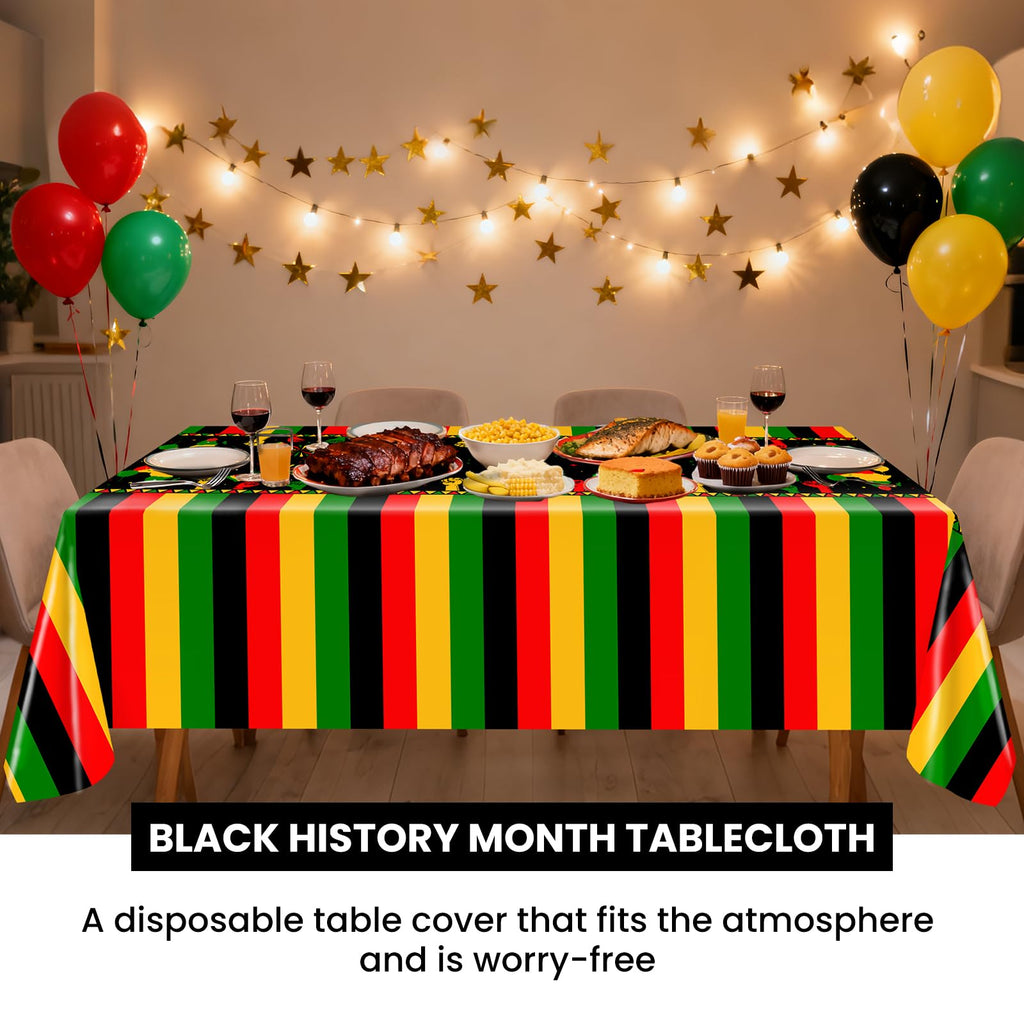 Avezano 3 pcs Black History Month Table Cloth Plastic Disposable Black History Decorations 108 x 54 Inch African American Juneteenth Holiday Decorations