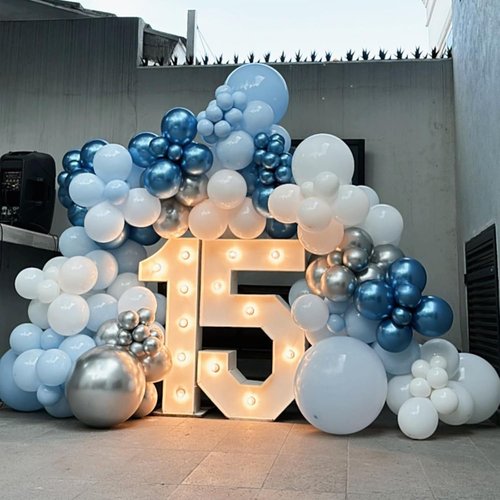 Blue Silver Balloons Set - 12 Inch Navy & Confetti Latex Balloons for Birthday, Graduation, Baby Shower