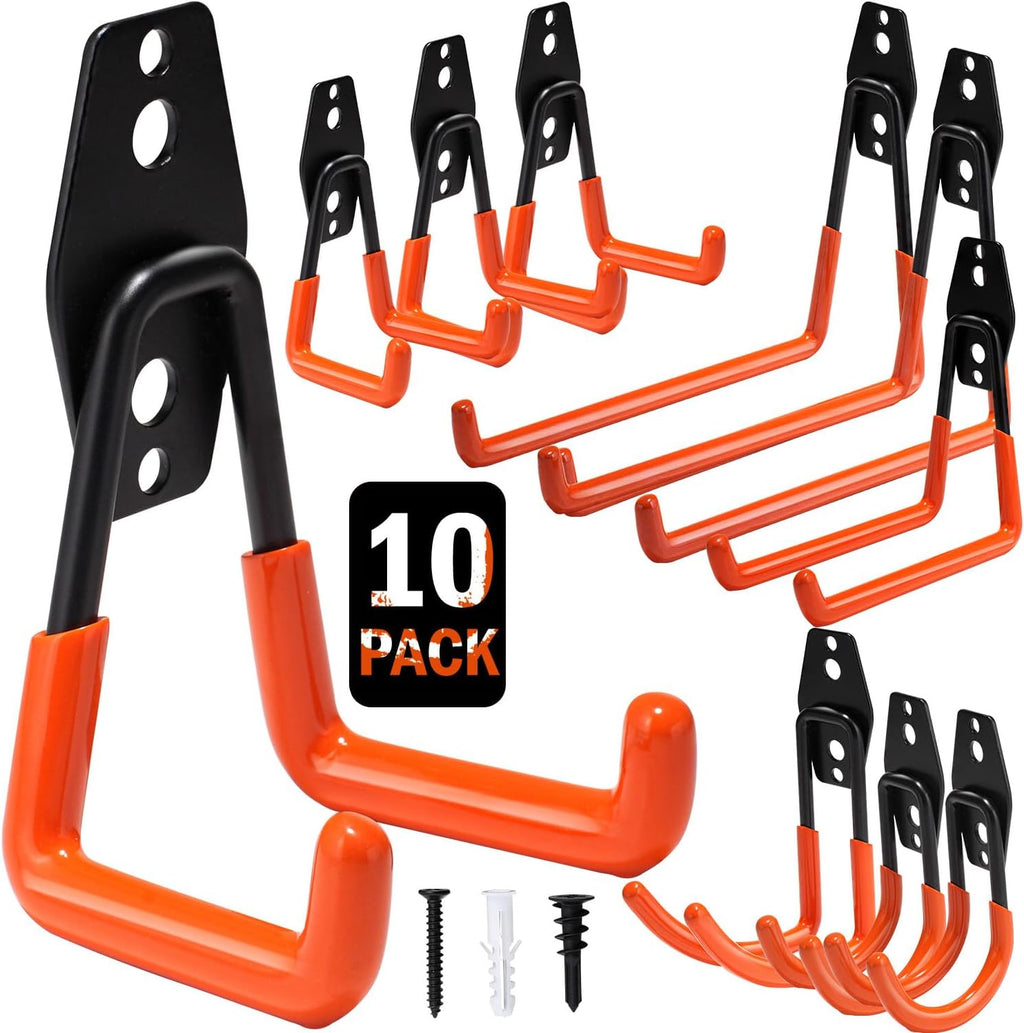 Vivicreate Heavy-Duty Garage Hooks - 10 Pack Wall Mount Utility Storage with Anti-Slip PVC Coating