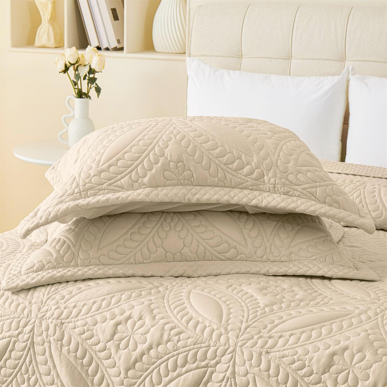 Cmfshape Oversize King Bedspread 128"x120",3 Piece California King Quilt,Lightweight Bed Quilt Set for All Season,Modern Geometric Pattern Bedding Set Beige
