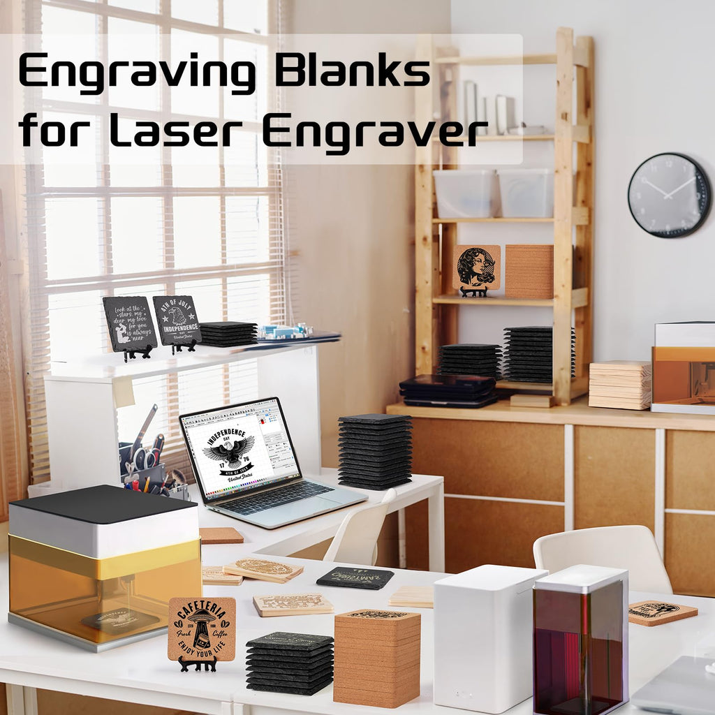 90 PCS Coaster Bulk for Laser Engraving, MAPRIAL 4 Inch 30 PCS Blank Black Slate Stone, 30P Cork Coasters, 30 PCS Wood, Engravable Materials for Engraver, Mom Gifts, Painting, Crafts, Square