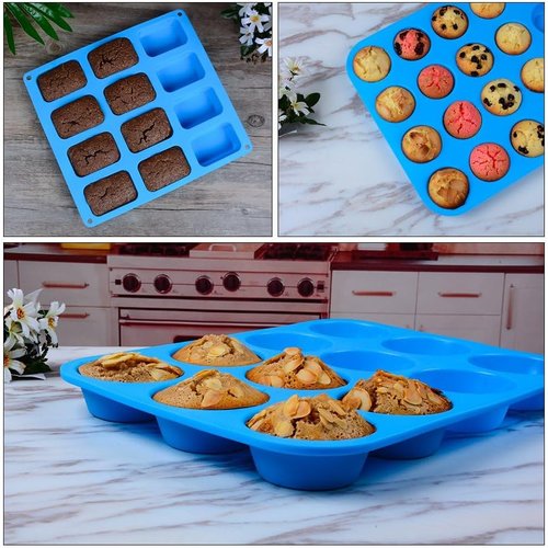 CAKETIME Silicone Muffin Pan - Versatile Cupcake & Mini Loaf Baking Molds | Food Grade 3-Pack
