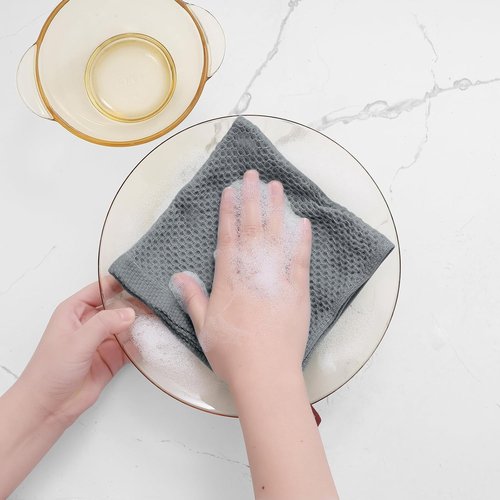 Homaxy 100% Cotton Waffle Weave Dish Cloths - Ultra Soft & Absorbent Quick-Drying Towels | 12x12 Inches, Grey, 6-Pack