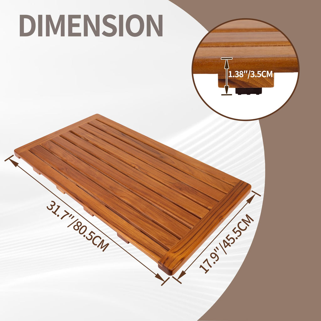 Utoplike Teak Bath Mat, Large Wood Shower Mats for Bathroom, 31.7"x17.9" Sturdy Floor Mat for Indoor Spa or Outdoor