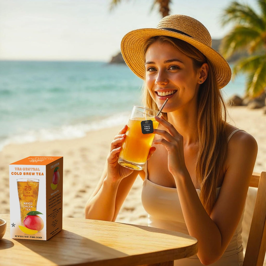 Life Plus Style Gourmet TEA CENTRAL Mango Green Tea Naturally Refreshing Cold Brew Tea Bags Ceylon Iced Green Tea Everyday Wellness Sweet Mango Fruit Tea 25 Tea Bags