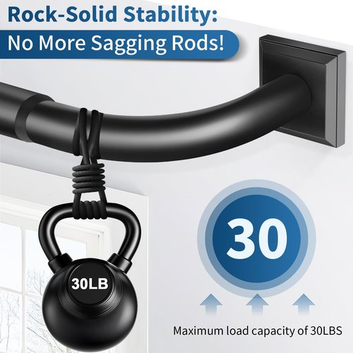 Black Curtain Rods for Windows 48-90Inch(4-7.5ft) Heavy Duty Wrap Around Blackout Curtain Rods,Adjustable Room Darkening Drapery Rod for Bedroom, Living Room, Sliding Door & Outdoor Patio