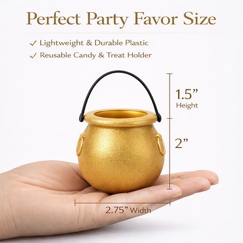 GiftExpress 12pc Mini Gold Cauldrons for St Patrick's Day Decoration, St Patrick Cauldrons, Novelty Candy Holder Pot of Gold (12)