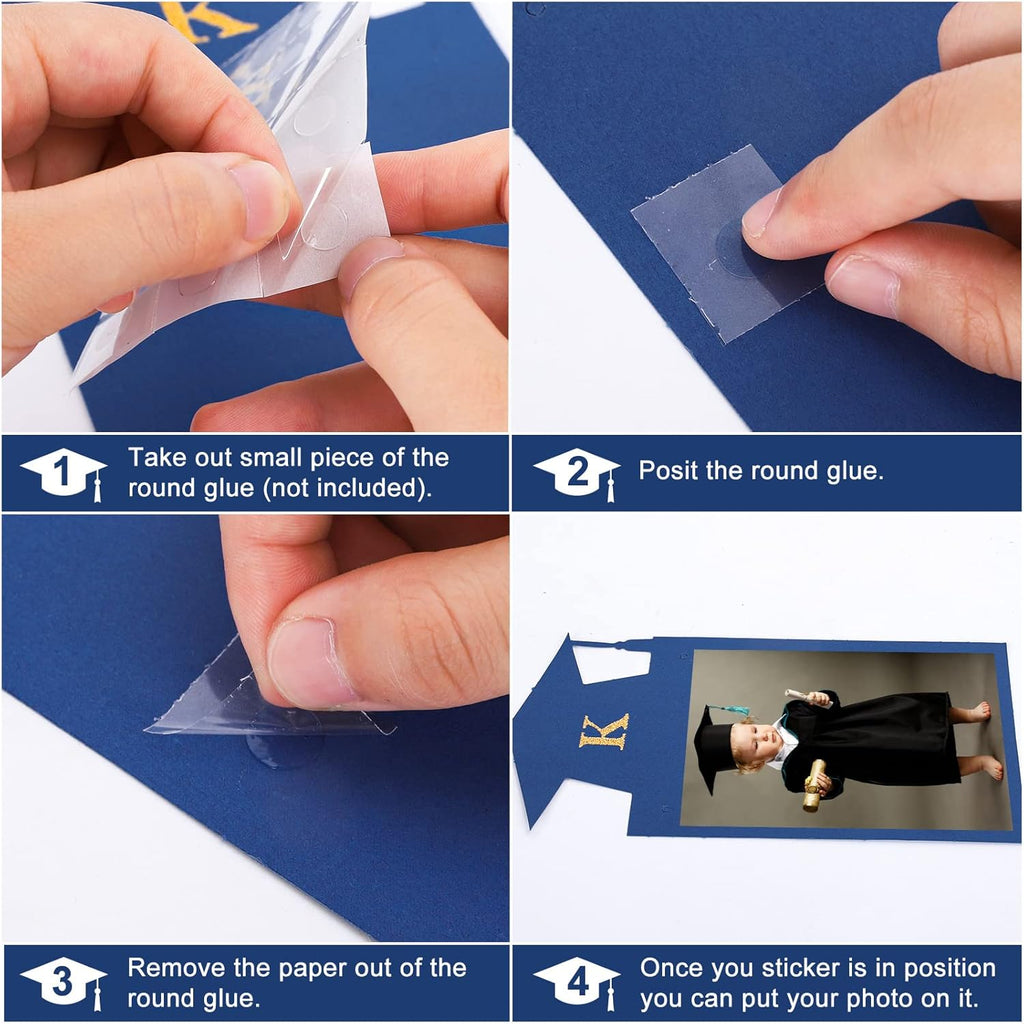 Whaline Graduation Photo Banner - Congrats Grad Bunting with Blue Gold Glitter | 5 x 7 Inch, No DIY Required