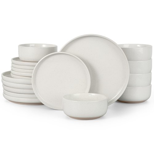 HaWare Stoneware Dinnerware Sets, 18-Piece Plates and Bowls Set for 6, Dishes Set for Home Restaurant, Speckled Milky White