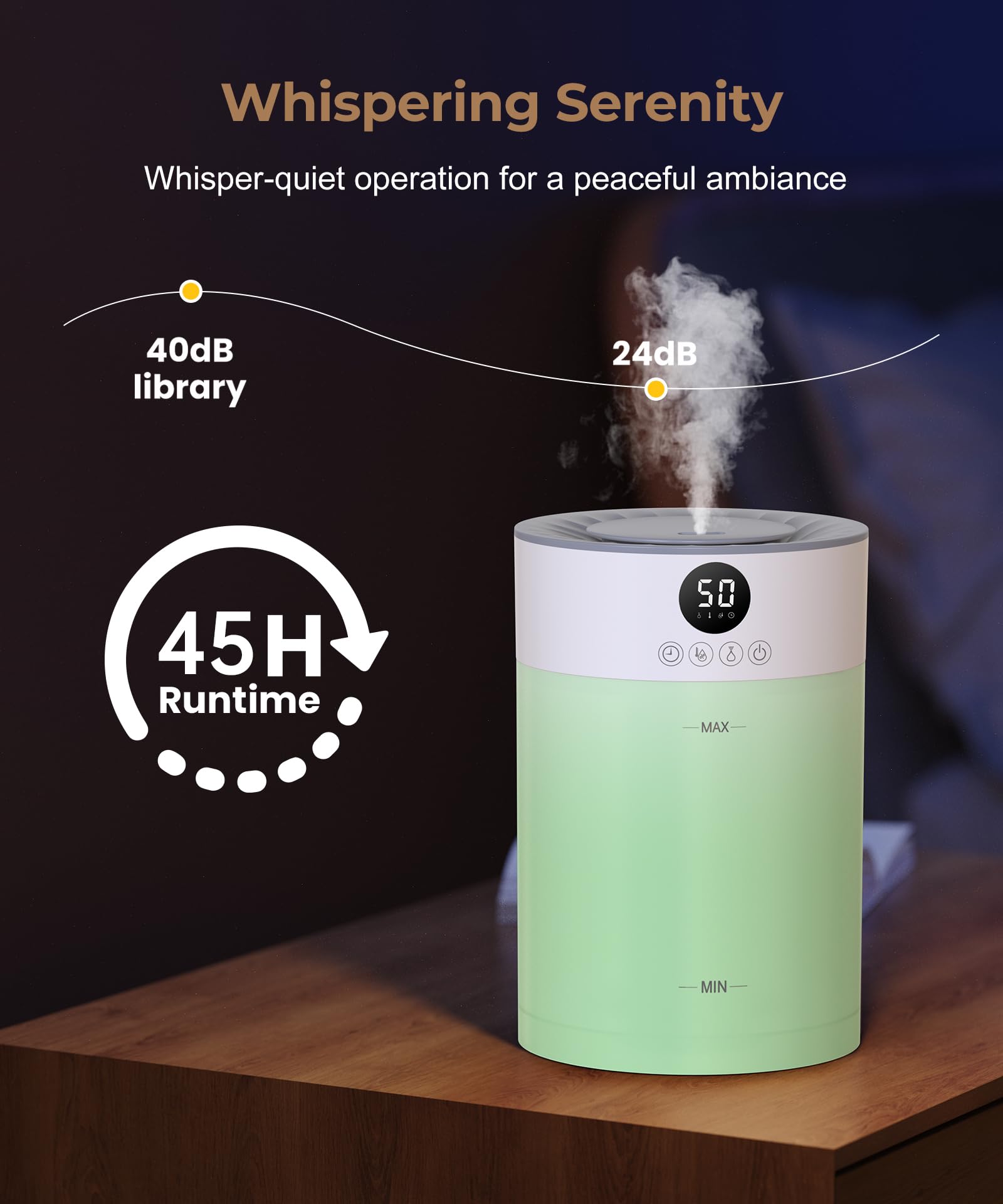 Abolee Humidifiers for Plants 4.5L Cool Mist with Essential Oil Diffuser, Humidifier Large Room, 24dB Quiet Air Humificador fit Baby Nursery & Bedroom, 360° Adjustable, Easy Fill & Cleaning (White)