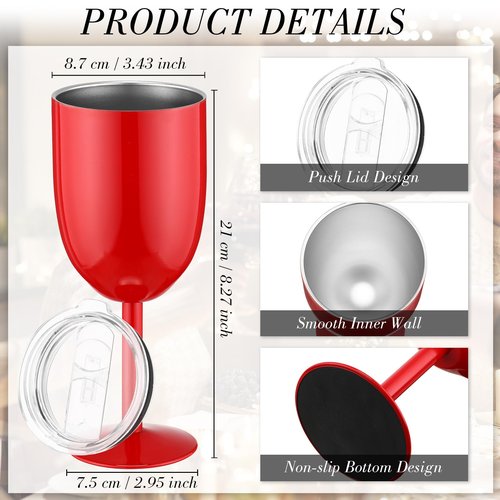 Yinder 8 Pcs Stemmed Stainless Steel Wine Glasses, 12 oz Stainless Wine Goblet with Lids Double Wall Insulated Unbreakable Goblets Insulated Stem Tumbler for Friendship Birthday Party(8 Colors)