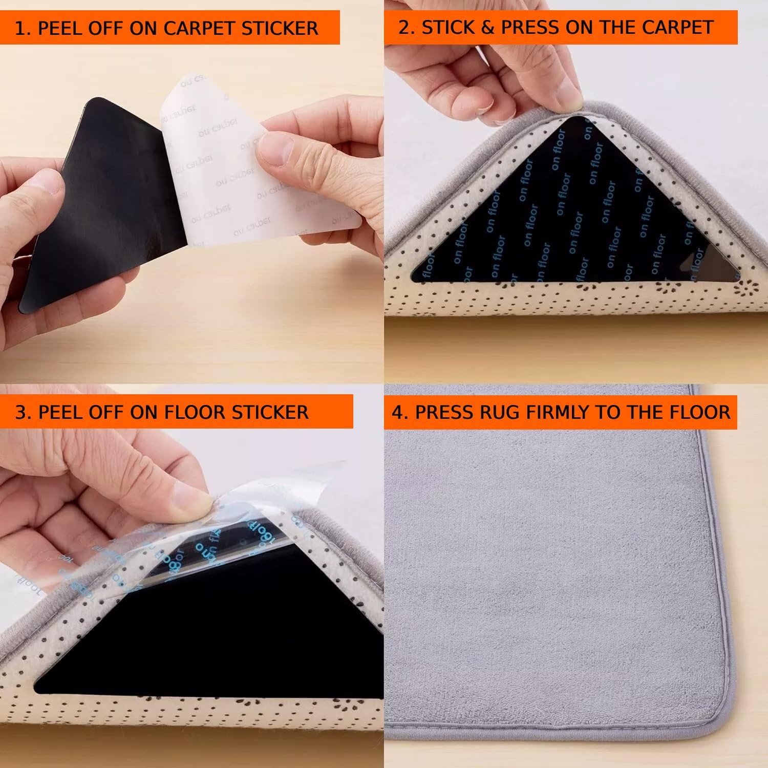 Skiennix Rug Tape - No Damage Grip for Hardwood & Cement Floors | 12 Pcs Non-Slip Carpet Pad