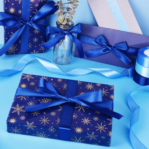Astarón Blue Satin Ribbon - 1 Inch Solid Color Fabric for Wedding Bouquets, Gift Wrapping & Crafts