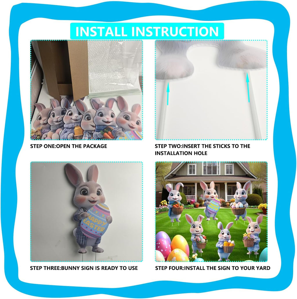 Skiennix Bunny Yard Signs - Cute Rabbit Garden Decor for Easter | 6 Pcs Outdoor Welcome Signs (Brown)