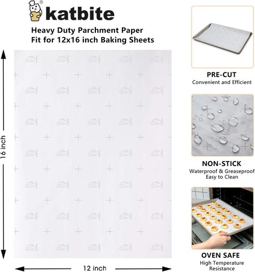 Katbite 12x16 Inch Non-Stick Parchment Paper Sheets - Heavy Duty Precut Baking Paper for Cookies & Air Frying