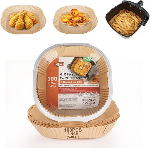 Air Fryer Liners | 8-Inch Non-Stick Disposable Sheets for Easy Cleanup | 100-Pack