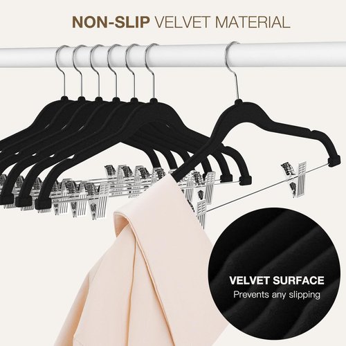 Korpai 36-Pack Black Velvet Hangers - Adjustable Non-Slip Clips for Space-Saving Storage