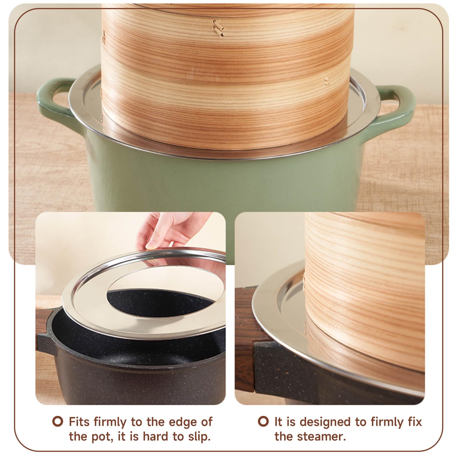 Stainless Steel Steamer Ring | 13 Inch, Fits 7 to 12 Inch Bamboo Steamer | Steaming Adapter for Steam Pot, Asian Food, Dumpling, Dim Sum, Rice, Veggie for Cooking Basket