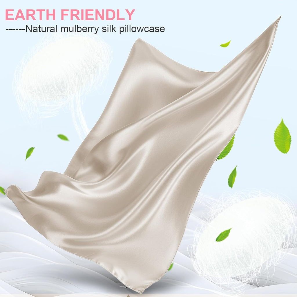 Skiennix Silk Pillowcases - 2 Pack Queen Size | Mulberry Silk for Hair & Skin - Soft Beige