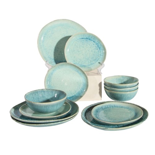 Modern Plates and Bowls Sets 12-Piece Ceramic Dinnerware Set for 4 Blue Kitchen Plates and Bowls Microwave Dishwasher and Oven Safe Stackable Tableware Dinnerware Sets for Everyday Use