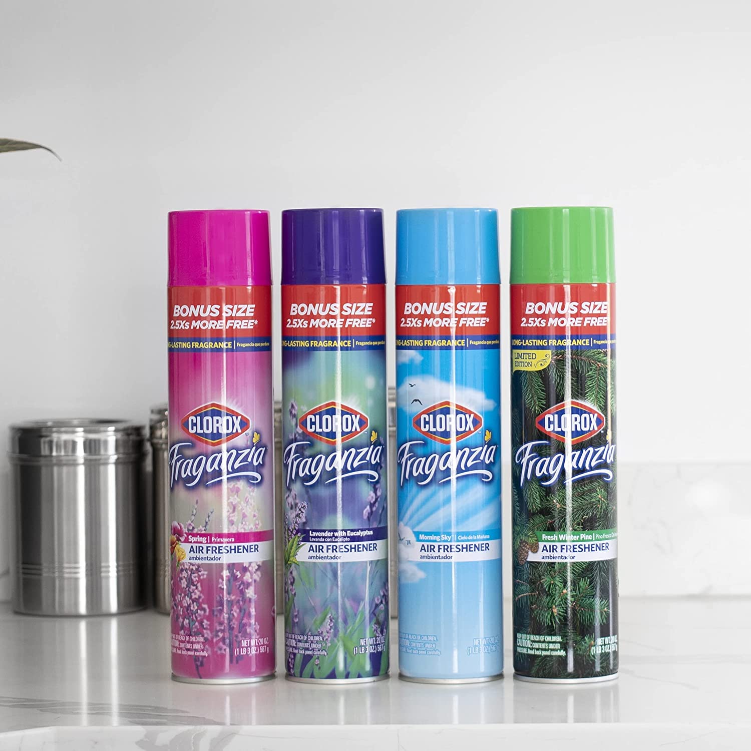 Clorox Fraganzia Aerosol Air Freshener in Lavender with Eucalyptus Scent - Long-Lasting Room Spray, Odor Eliminator for Home, Bathroom, and Bedroom, 20 oz Bonus Size - 12 Pack