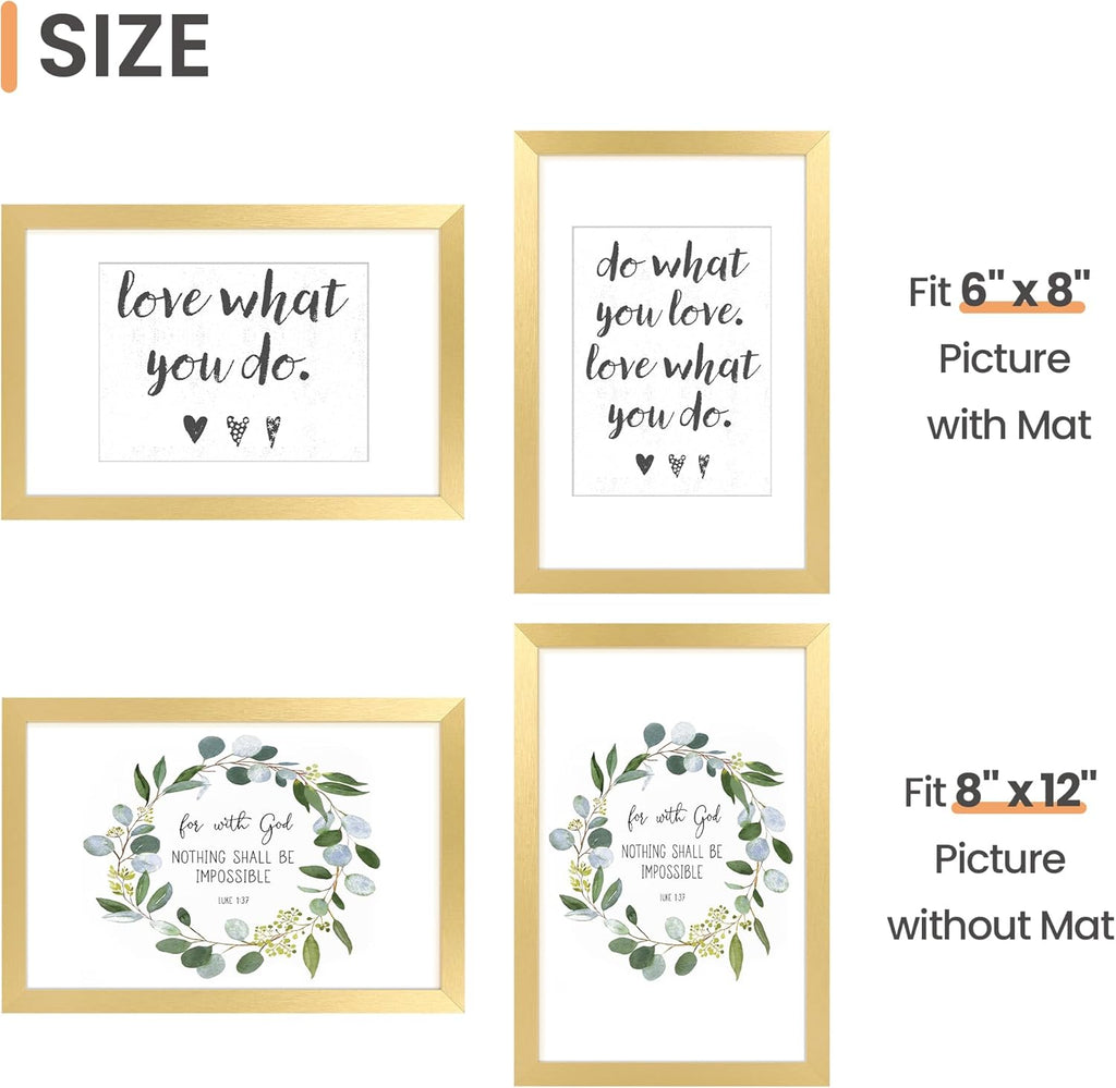 Upsimples 8x12 Picture Frame Set of 5 - Elegant Gold Frames for 6x8 or 8x12 Photos | Wall Gallery Display