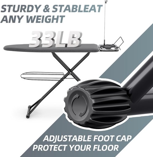 KINGBOARD Ironing Board - Full-Size Compact Design with Extra Thick Cover & 7 Adjustable Heights | 13x43 Black