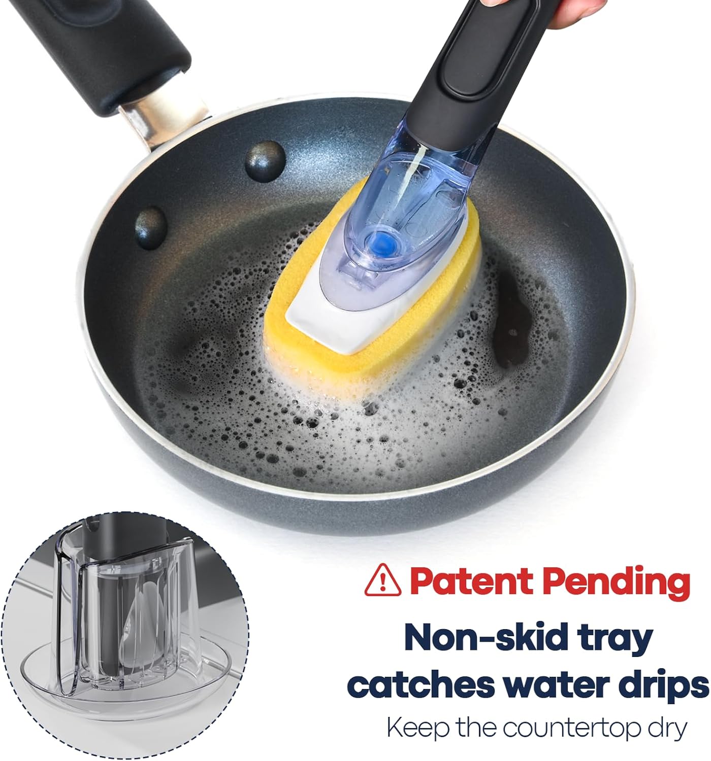 Skiennix Dish Brush Set - Soap Dispenser with 2 Sponge Refills & Holder | Ideal for Pots, Pans, and Dishes