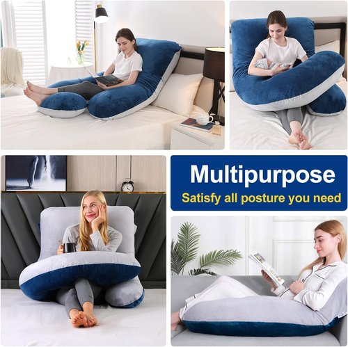 Cauzyart Maternity Body Pillow - 55-Inch U-Shape Full Support for Pregnant Women | Removable Velvet Cover