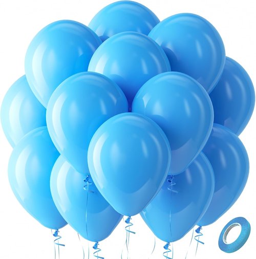 Bezente Blue Balloons - 100 Pack 12-Inch Round Latex Helium Balloons for Weddings & Parties