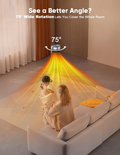 1500W PTC Quiet Space Heater with Remote Control, 15.8“ Portable Electric Heaters for Indoor Use, 75°Oscillation Ceramic Heater for Office, 24H Timer, 5 Modes, Fast Safe Quiet Room Heater for Bedroom