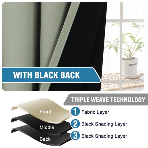 H.VERSAILTEX 100% Blackout Tie Up Valance Curtain - Balloon Shade Short Window Drape/Drapery for Bathroom 63 inches Long Rod Pocket for Small Window with Black Liner, Light Sage