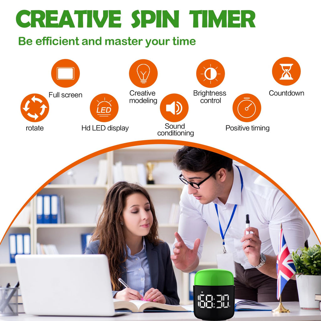 Table Twist Timer, Large LED Display Stopwatch, Silent & Loud Alarm, 199 Minute Countdown & Up, Vintage Night Light, for Kitchen Cooking Meeting Teacher Classroom Office Yoga Fitness Games (Green)