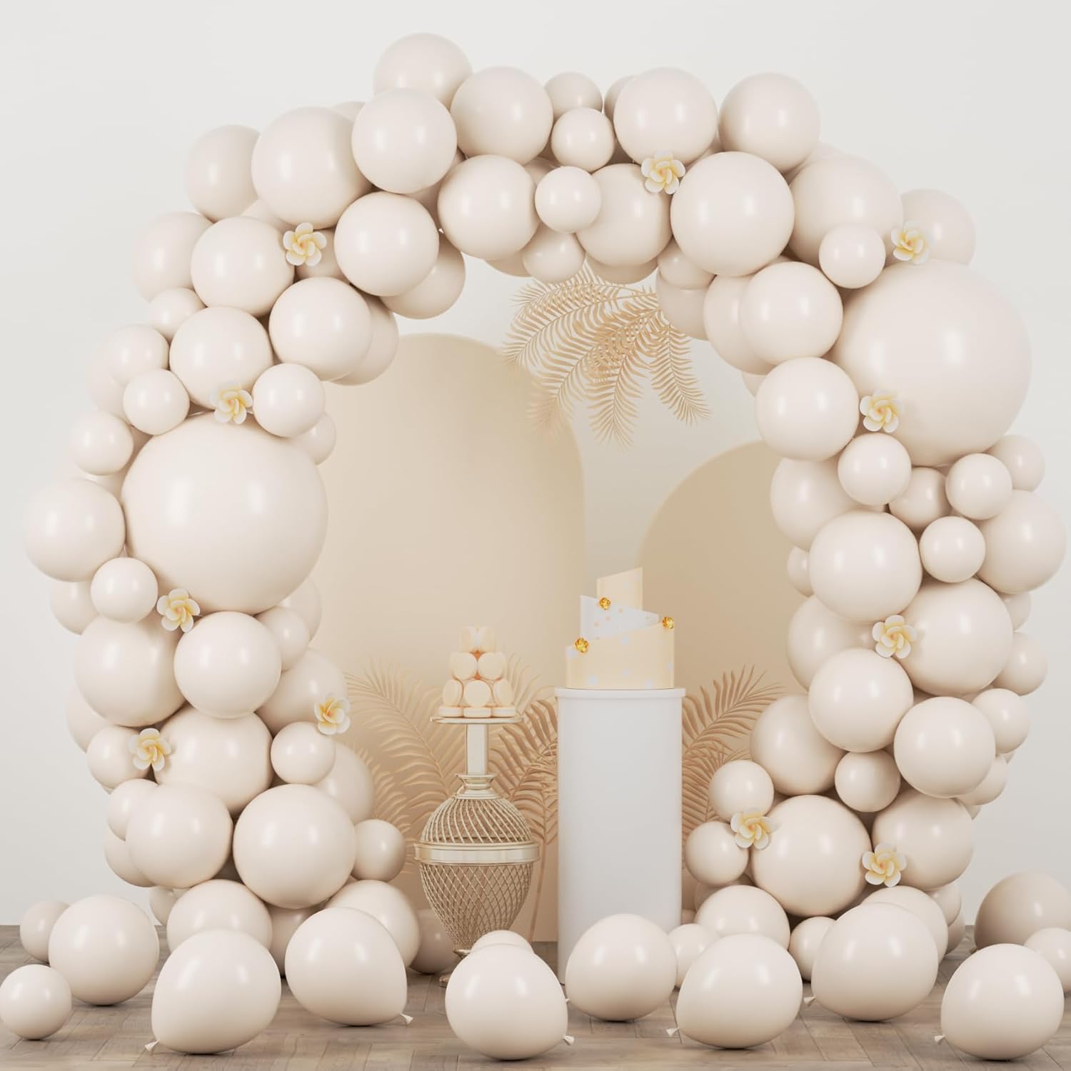 Voircoloria White Sand Balloons - 90-Pack Balloon Garland Kit for Weddings, Showers & Celebrations | 18/12/10/5 Inch Sizes