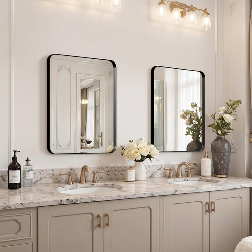 Kosmonia Bathroom Vanity Mirror - 20x16 Inch Aluminum Framed, Farmhouse Style, Anti-Rust, HD Reflection, Black