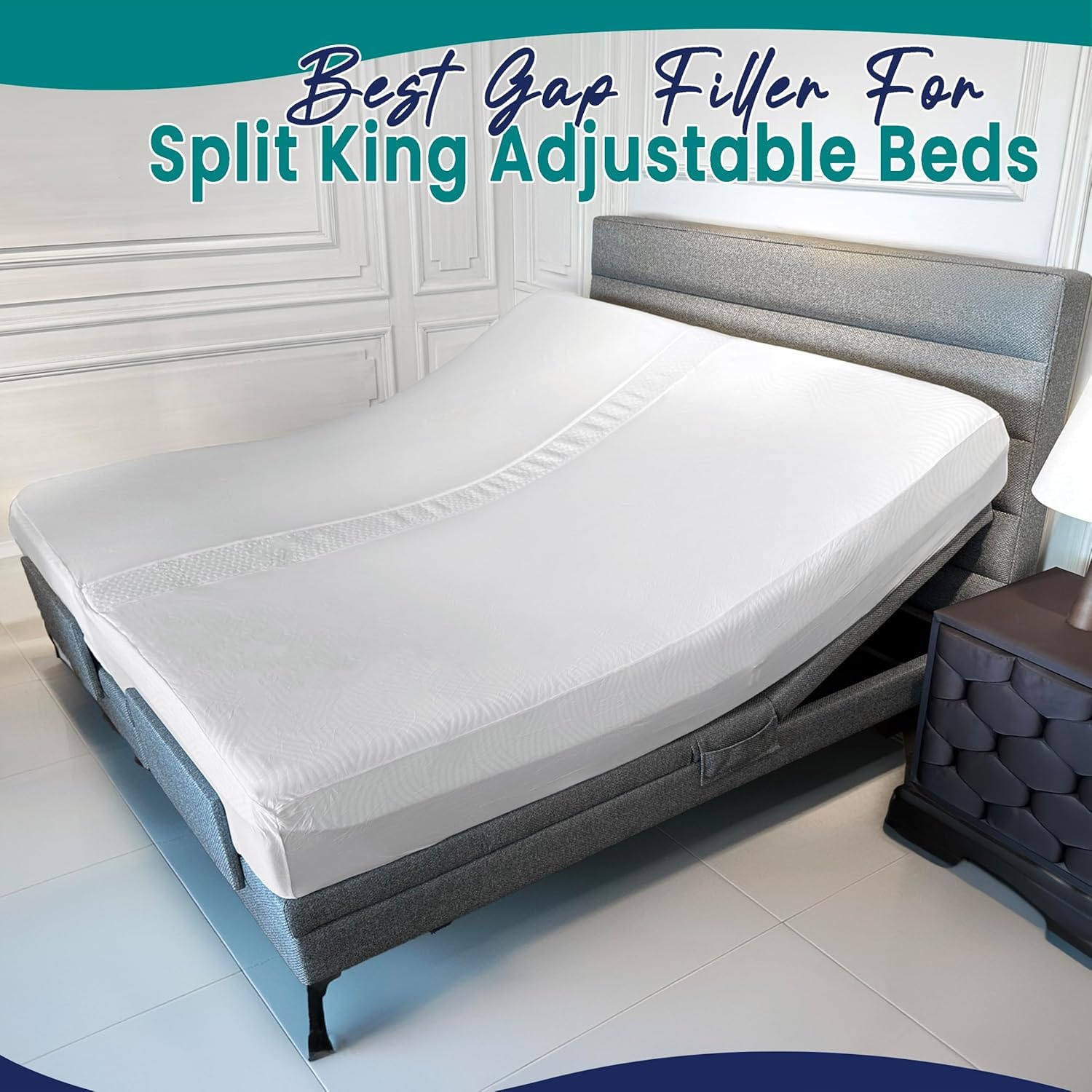 EPHEDORA 2-in-1 Fitted Sheet Attached Bed Bridge Twin (XL) to King Converter Kit | Split King Gap Filler for Adjustable Bed | White