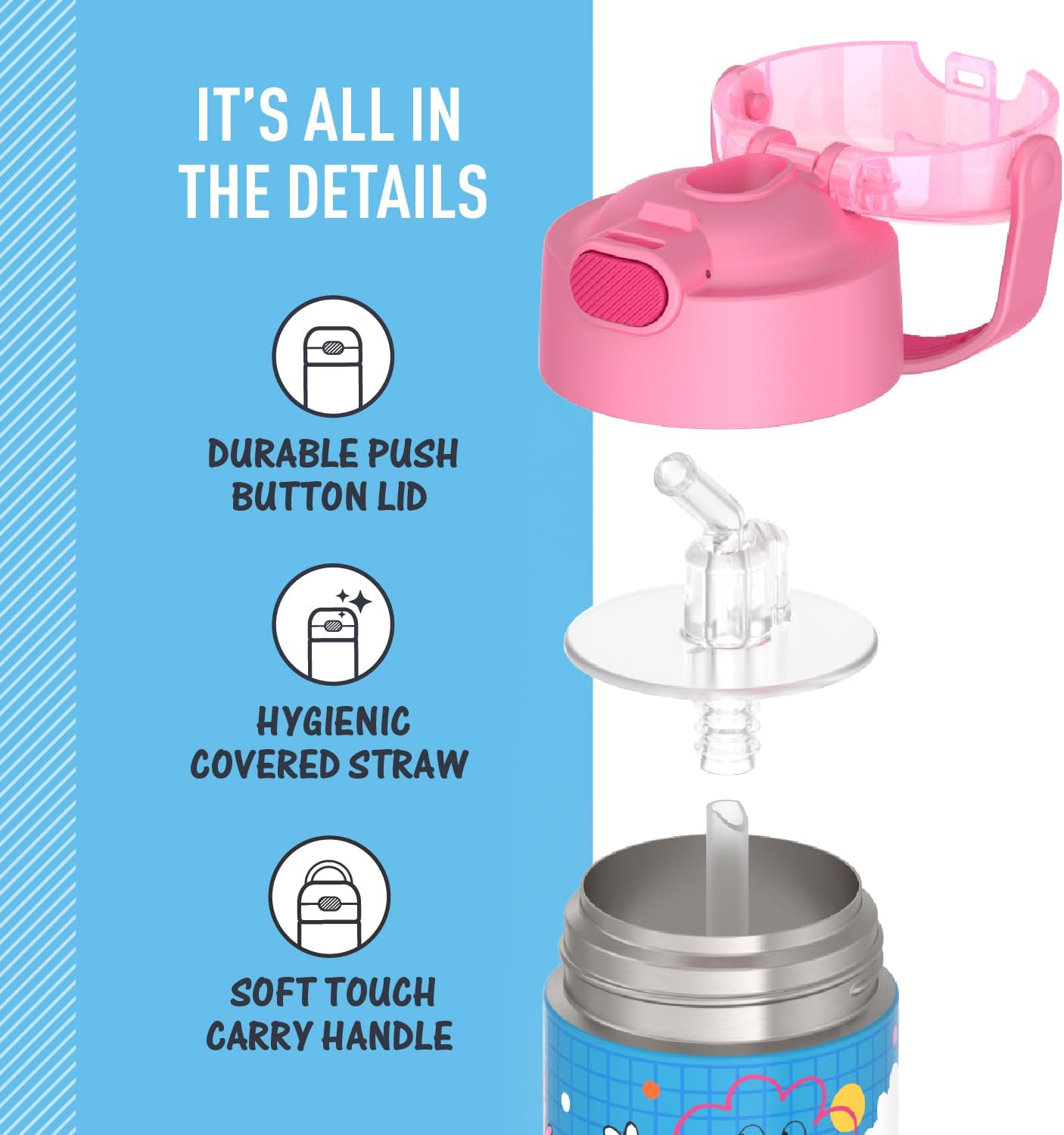 THERMOS FUNTAINER Water Bottle - 12 Ounce Stainless Steel, Vacuum Insulated with Straw for Kids | Sketchbook Design