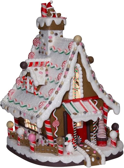 Kurt Adler 12-Inch Lighted Gingerbread House | Festive Holiday Decor for Christmas