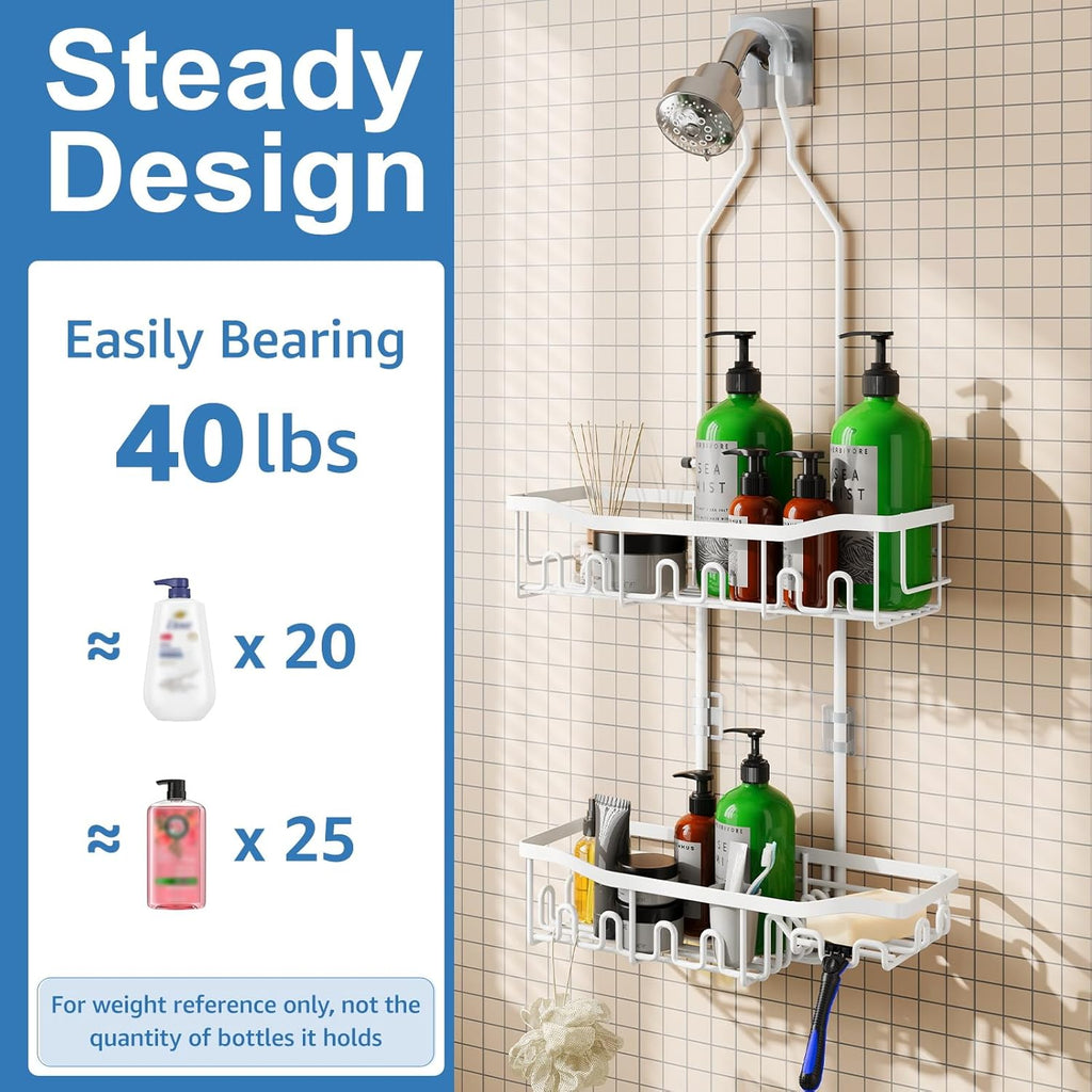 Upgraded Shower Organizer - Extended Length Rustproof Shampoo & Soap Holder | Large Bathroom Caddy